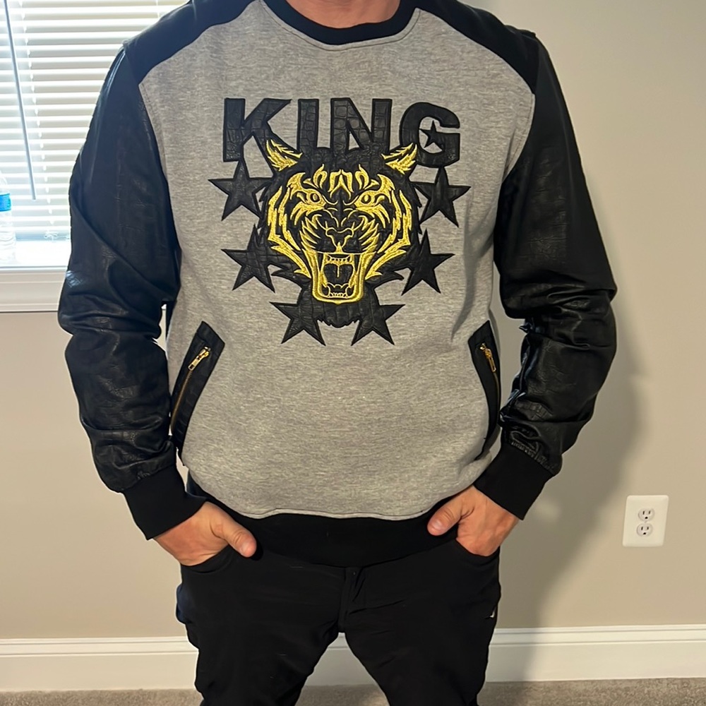 Men’s Swearshirt Faux Leather Sleeves